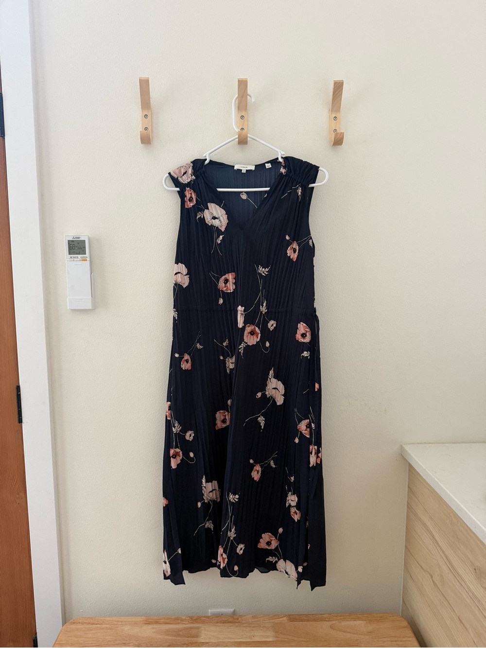 Vince Sleeveless Navy Floral Midi Dress